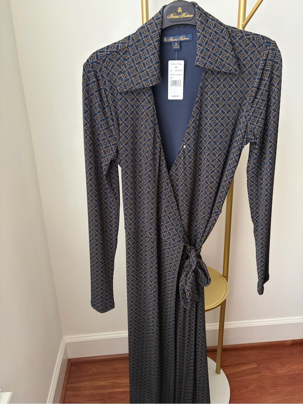 NWT Brooks Brothers Navy Geometric Wrap Dress